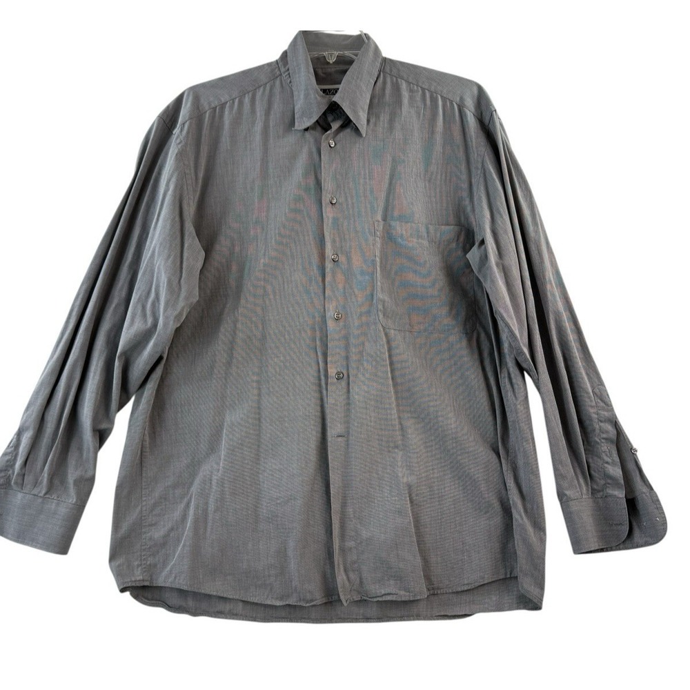 LAZO Mens Grey Long Sleeve Cotton Shirt Hidden Button Down Size 41/16 (Large)‎
